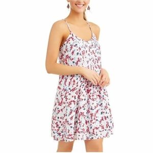 Time And Tru Ditsy Floral Halter Red Blue Dress XL